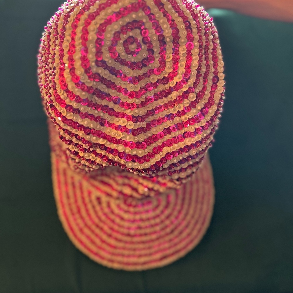 Vintage Pink And White Beaded Hat